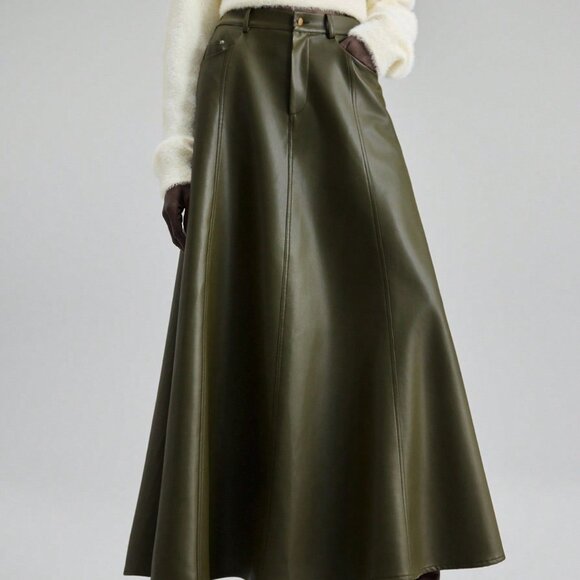 Army Green Elegant A-Line Women's Skirt - Picture 6 of 6